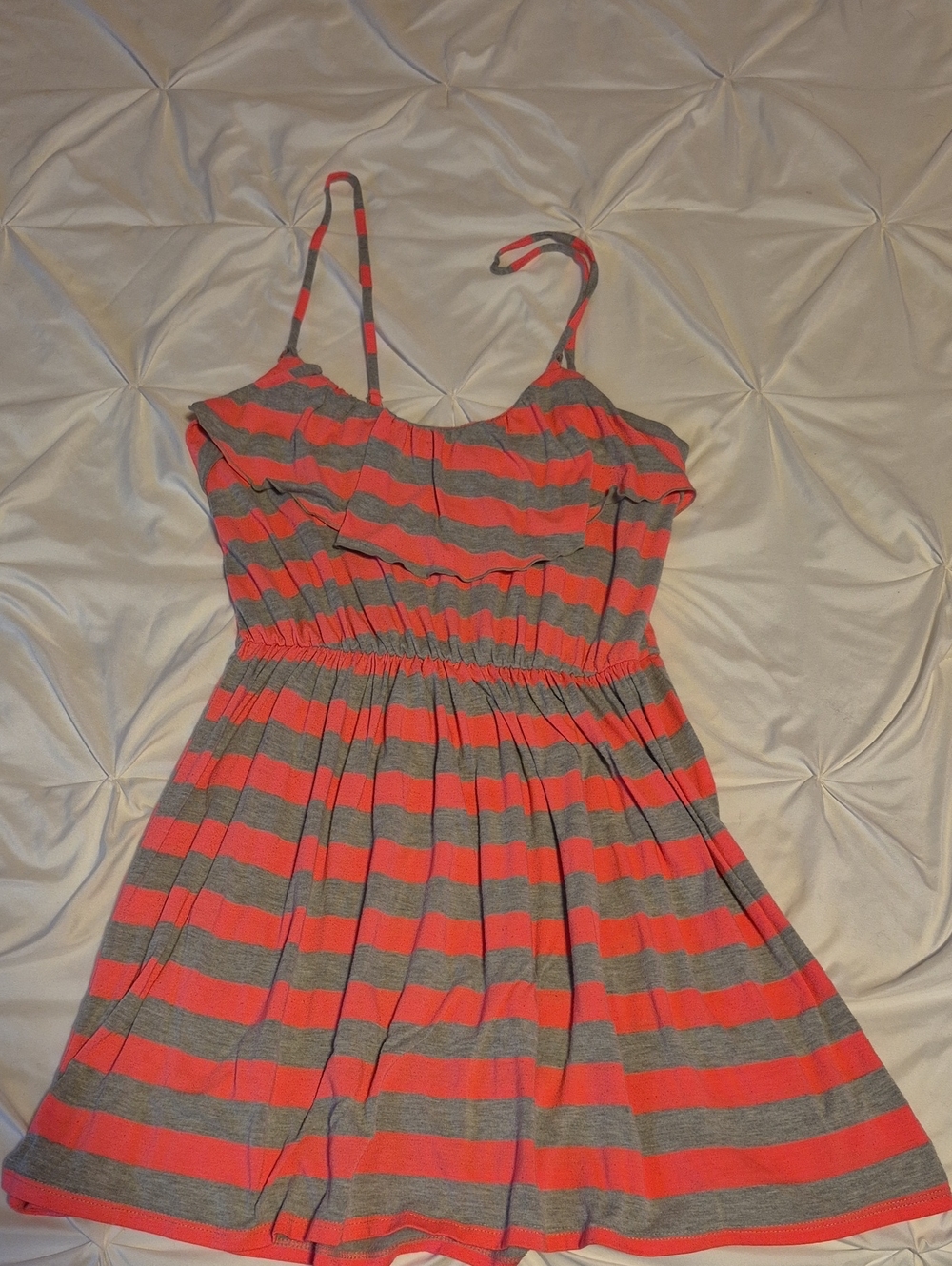 Striped Spaghetti Strap Dress in Coral and Gray